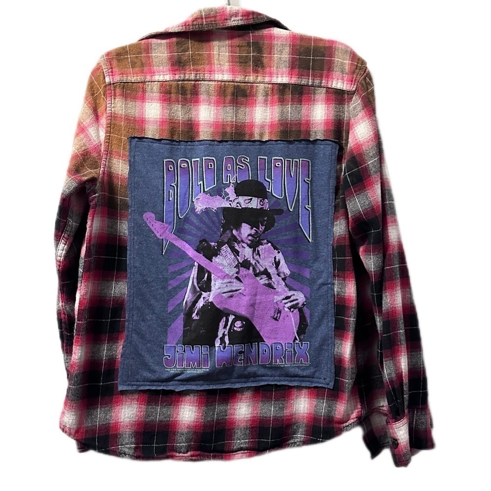 Bold As Love Jimi Hendrix Plaid Button-Down Shirt Jacket - Pink/Black